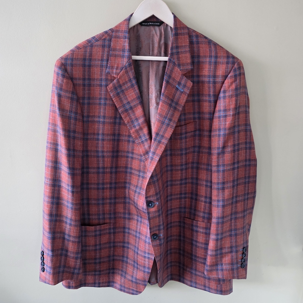 Coppley Loro Piana 50R Modern Contemporary Luxury Preppy Red Windowpane Blazer - Picture 2 of 16